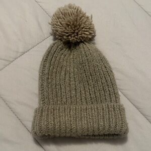 Cozy Tan Knit Pom-Pom Beanie